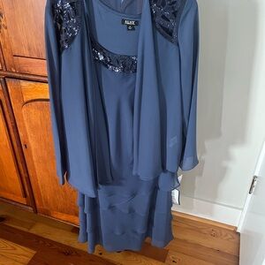 SLNY Navy Layered Dress with Sparkle Accents